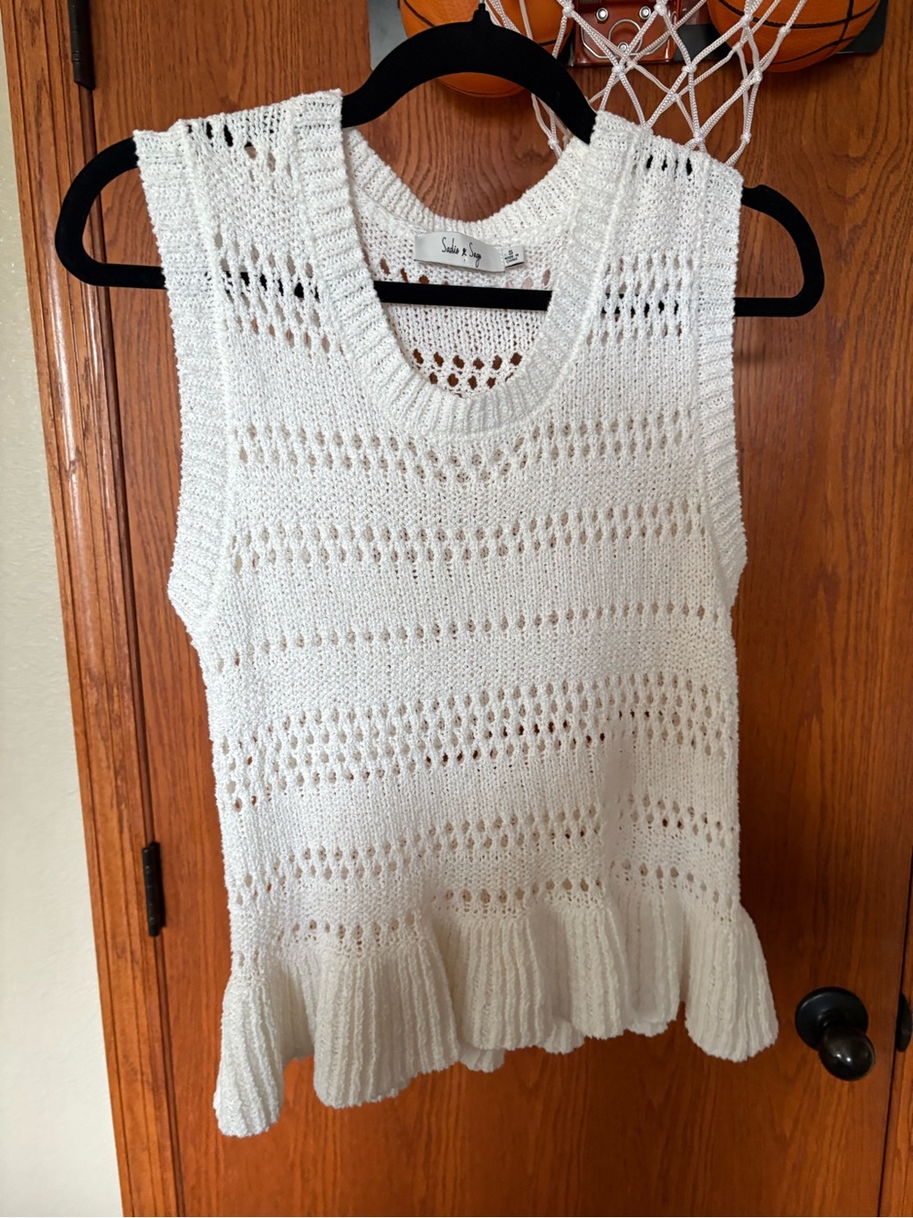 Sadie & Sage Ivory Open-Knit Ruffle-Hem Tank